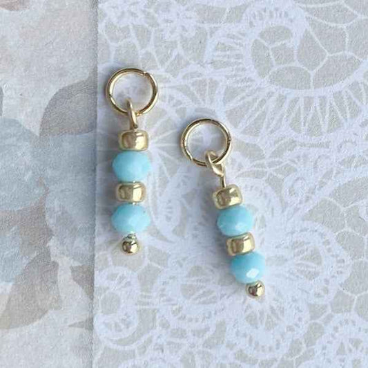 Rvs Bedels voor Oorbellen Goud facet kraaltjes lichtblauw - Idhuna Jewels