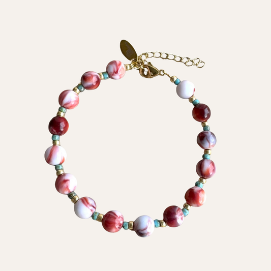 Stainless Steel Kralen Armband Rood Bruine Kralen