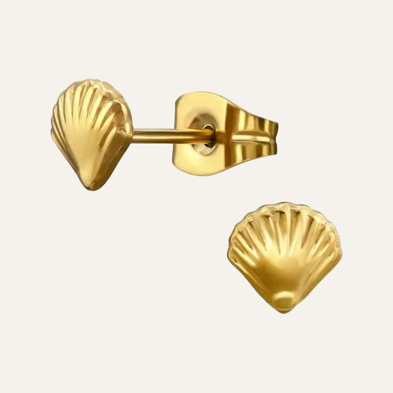Schelpen Oorknopjes Roestvrij Staal Goud - Idhuna Jewels