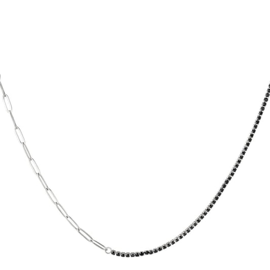 Stainless Steel Ketting Dames Zilver zwarte zirkonia's en schakels - Idhuna Jewels