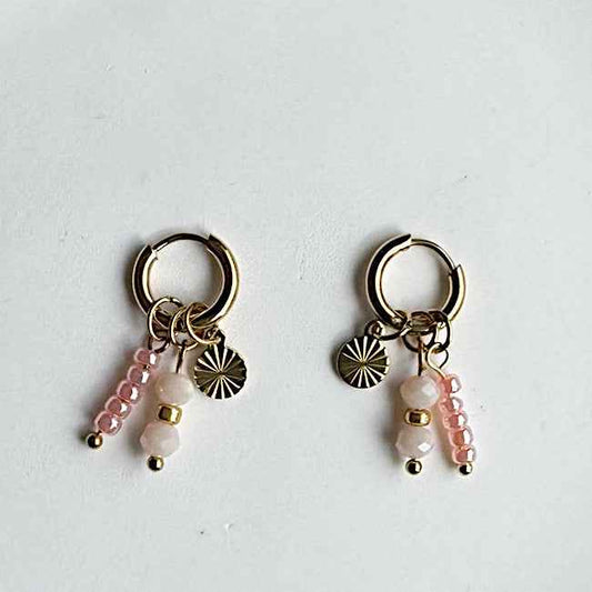 Stalen Oorbellen met bedels Zalmroze