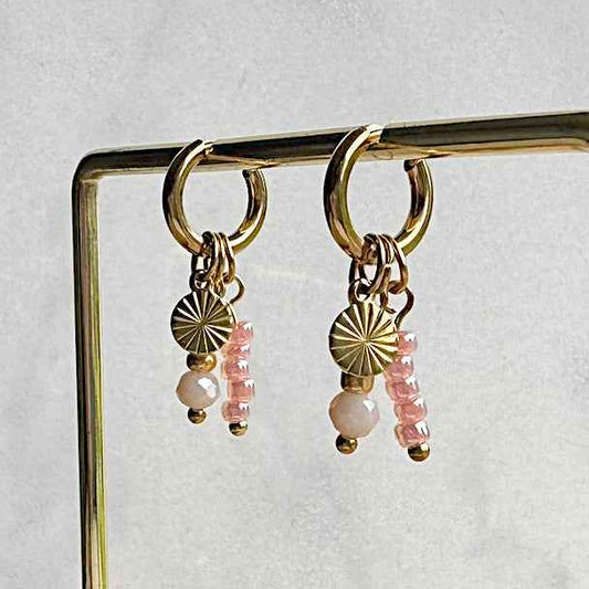 Stalen Oorbellen met bedels Zalmroze