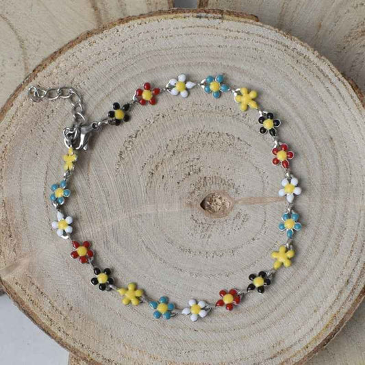 Stalen Bloemetjes armband dames madeliefjes - Idhuna Jewels
