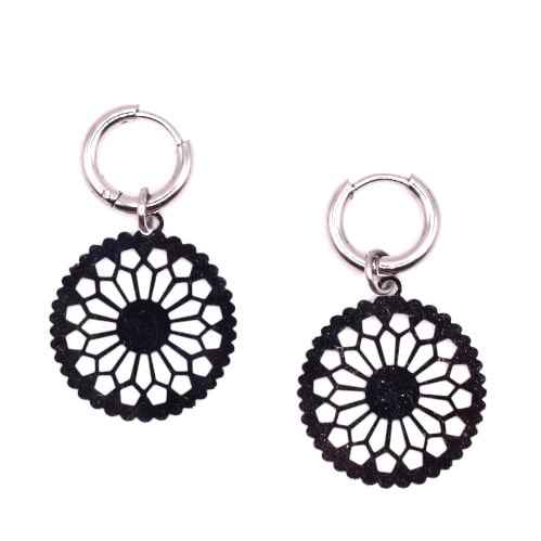 Stalen Mandala oorringen met hangers - Idhuna Jewels