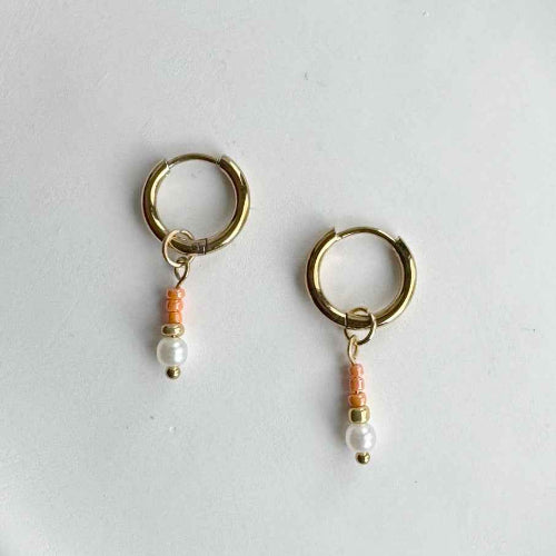 Stalen Oorringen goud kralen hangers Oranje Pearly