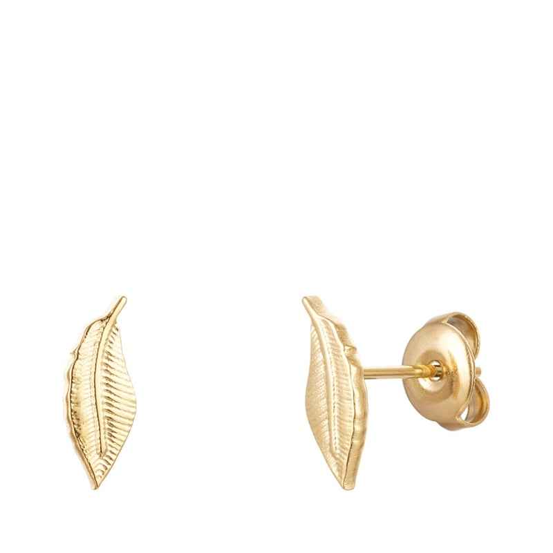 Stalen Yehwang dames oorbellen veertje goud - Idhuna Jewels