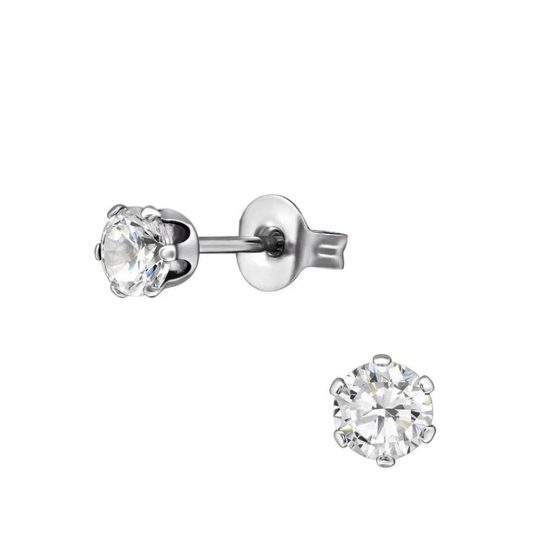 Stalen Zirkonia oorknopjes zilverkleurig