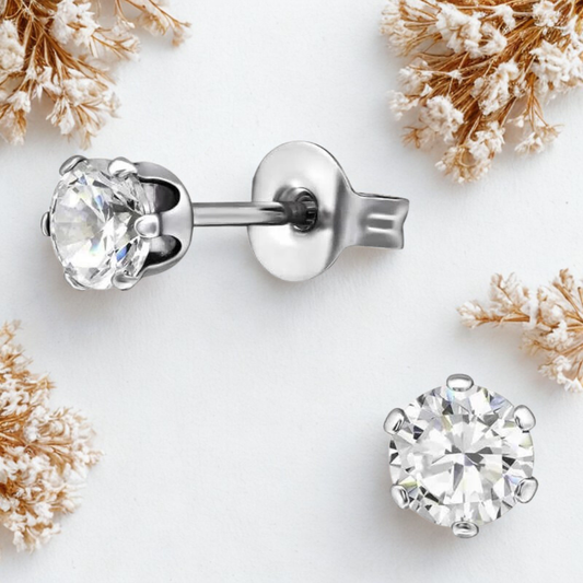 Stalen Zirkonia oorknopjes zilverkleurig