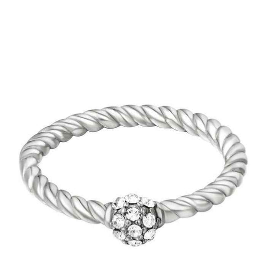 Stalen gedraaide dames ring zilver met zirkonia bolletje - Idhuna Jewels