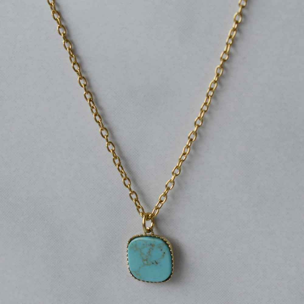 Stalen ketting met natuursteen hanger - Idhuna Jewels