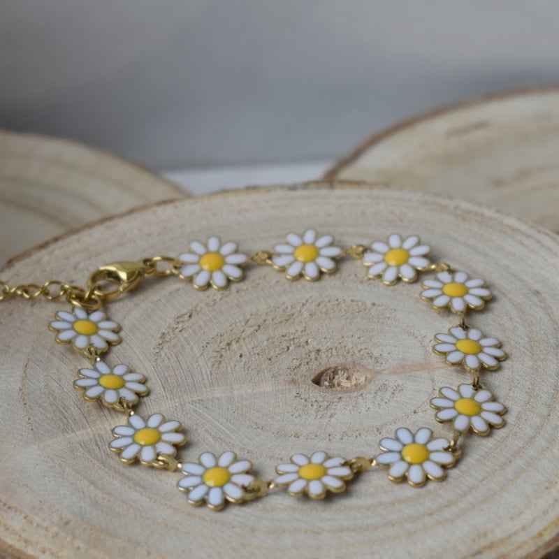 Stalen madeliefjes armband goud - Idhuna Jewels