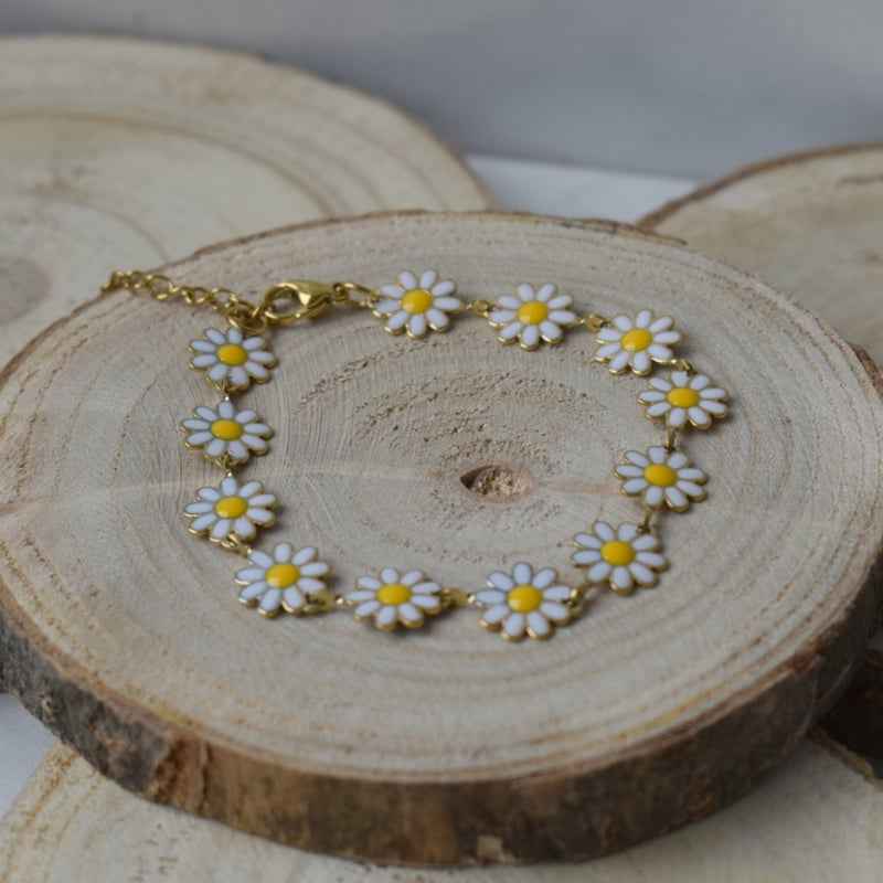 Stalen madeliefjes armband goud - Idhuna Jewels