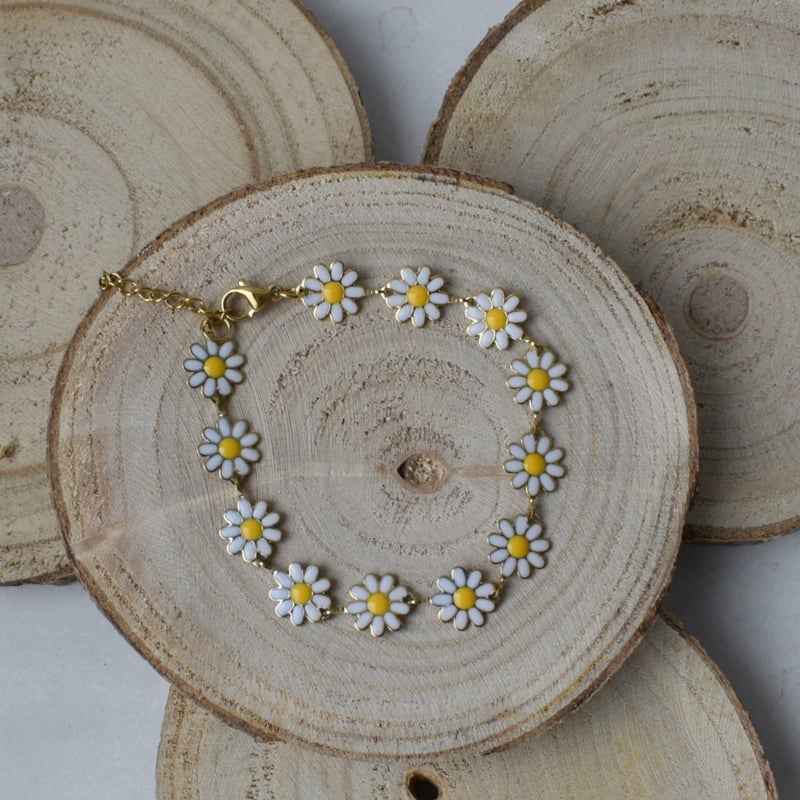 Stalen madeliefjes armband goud - Idhuna Jewels