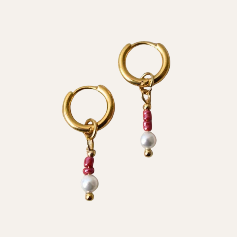 Stalen oorringen bordeaux hanger pearly Avilon