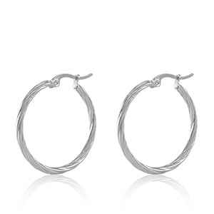 Stalen oorringen groot curved zilver Mary - 30 mm - Idhuna Jewels