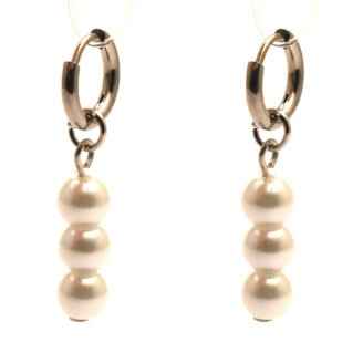 Stalen oorringen met glas parels zilver - Idhuna Jewels