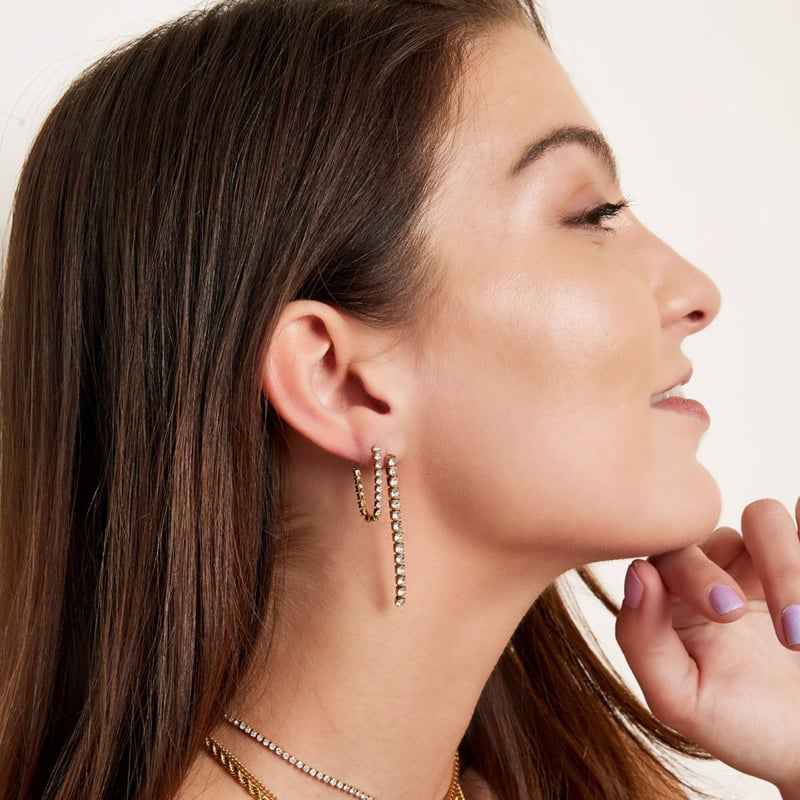 Tennis oorbellen zirkonia chirurgisch staal goud - Idhuna Jewels