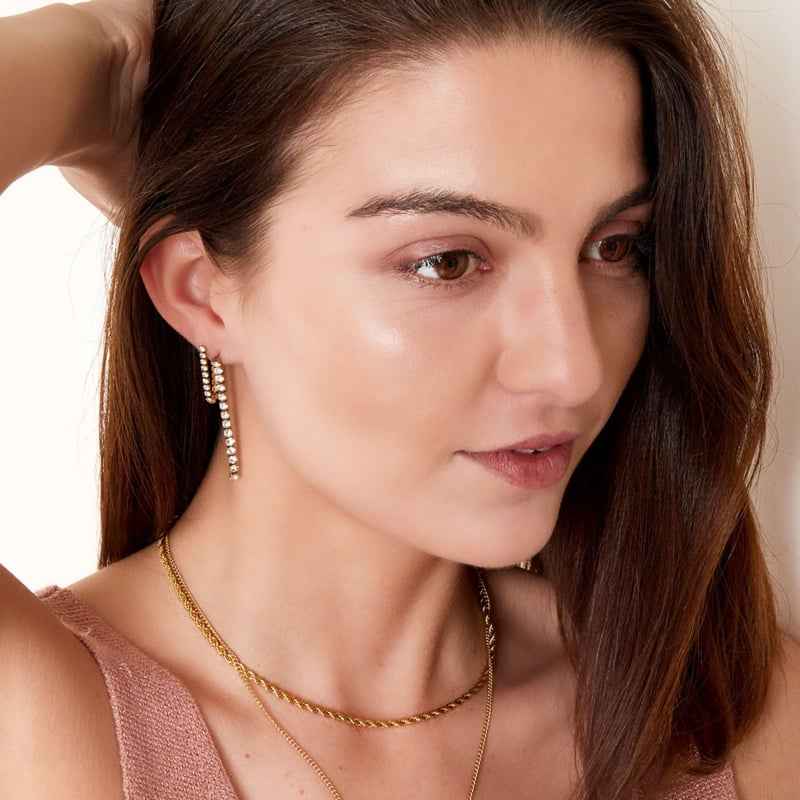 Tennis oorbellen zirkonia chirurgisch staal goud - Idhuna Jewels