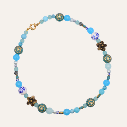 Turquoise kralenketting met bloemen – Aqua Bloom