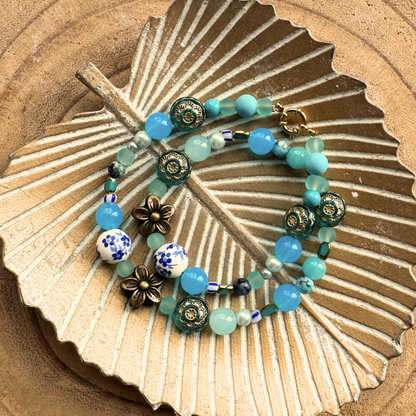 Turquoise kralen ketting dames Staal