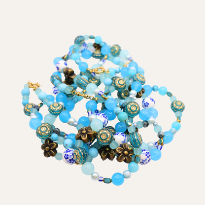 Turquoise kralenketting met bloemen – Aqua Bloom