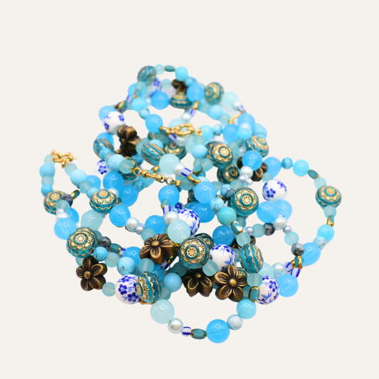 Turquoise kralenketting met bloemen – Aqua Bloom