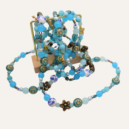 Turquoise kralenketting met bloemen – Aqua Bloom