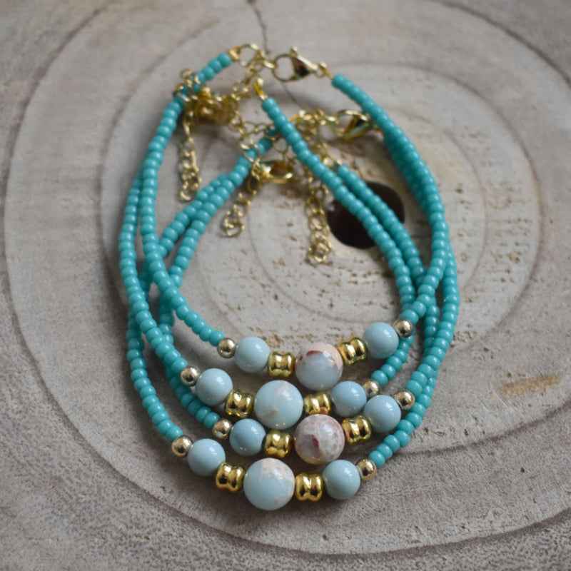 Turquoise Miyuki kralen armband dames Goud staal natuursteen kraal - Idhuna Jewels