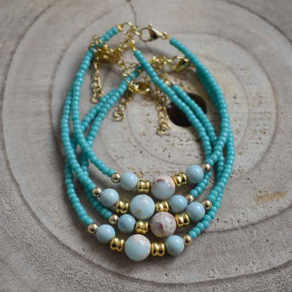 Turquoise Miyuki kralen armband dames Goud staal natuursteen kraal - Idhuna Jewels
