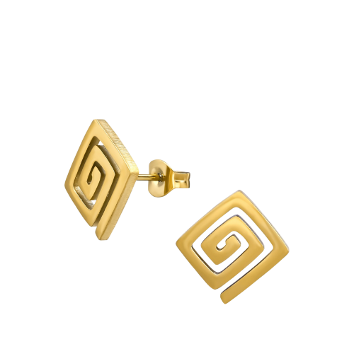 Vierkant Griekse Spiraal Oorstekers Rvs Goud
