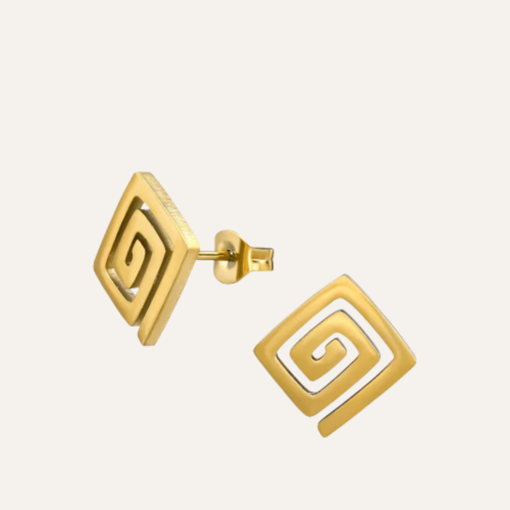 Vierkant Griekse Spiraal Oorstekers Rvs Goud
