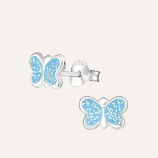 Vlinder Oorbellen Meisjes Felroze of Lichtblauw Met Glitter