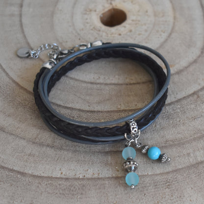 Zwart grijze leren wikkelarmband Brianna