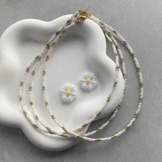 Witte Kralen Ketting Rocailles Rvs Goud - Idhuna Jewels
