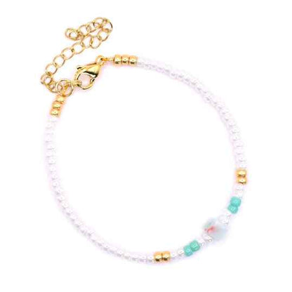 Witte kralen armband Dames Miyuki Staal Goud met lichtblauwe natuursteen - Idhuna Jewels