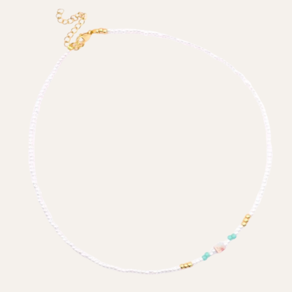 Witte kralen ketting/choker kort dames lichtblauwe natuursteen