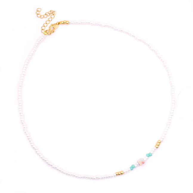 Witte kralen ketting/choker kort dames lichtblauwe natuursteen - Idhuna Jewels