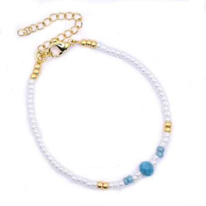 Witte rocailles armband dames goud staal lichtblauw Jeans - Idhuna Jewels