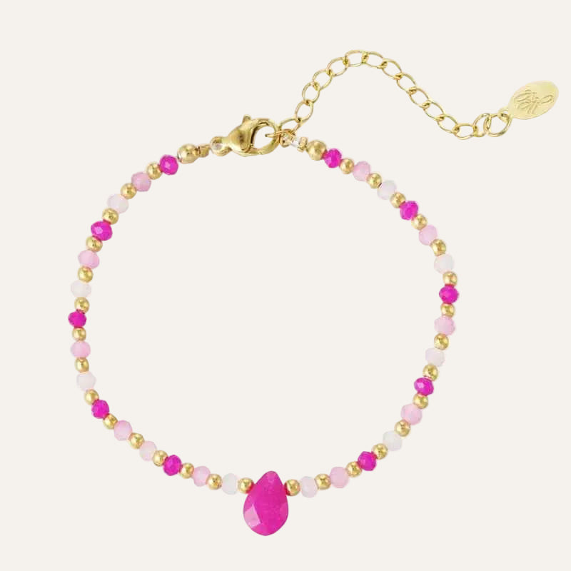 Yehwang Dames kralen armband fuchsia met facet druppel - Idhuna Jewels