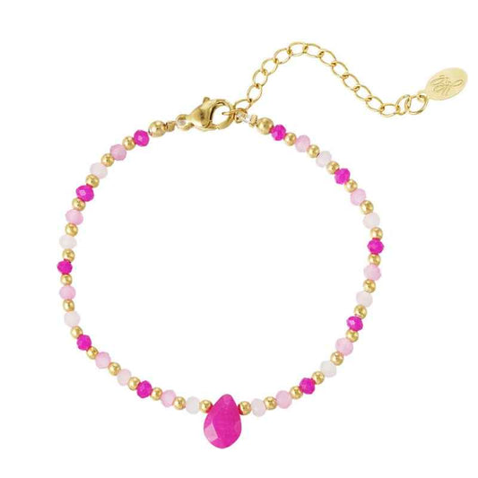 Yehwang Dames kralen armband fuchsia met facet druppel - Idhuna Jewels