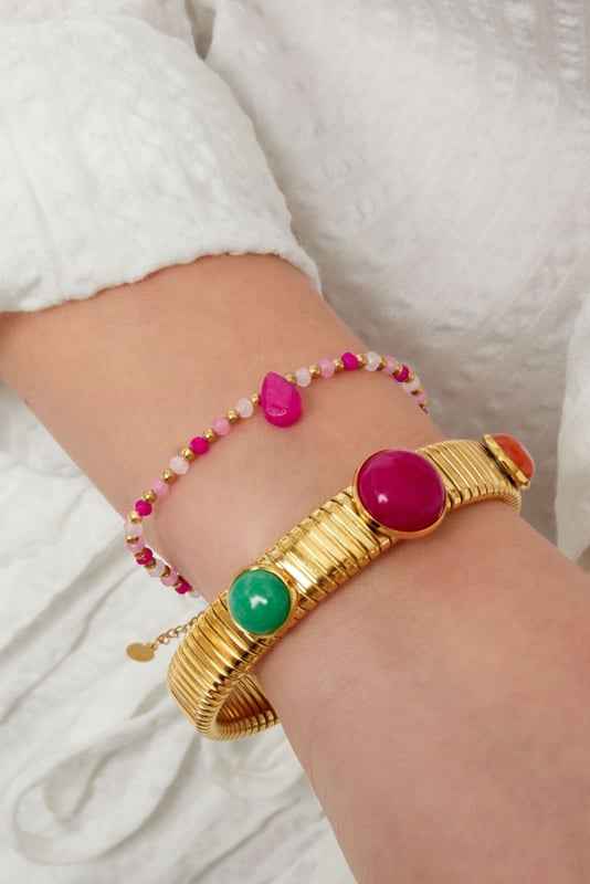 Yehwang Dames kralen armband fuchsia met facet druppel - Idhuna Jewels
