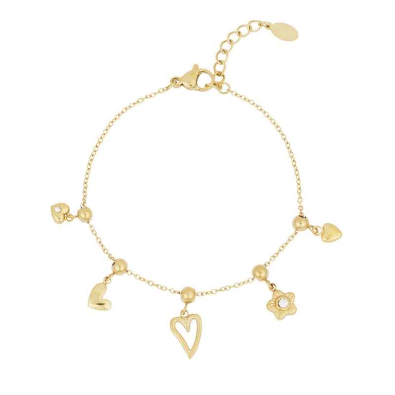 Yehwang Stalen Bedel Armband Dames Goud Hearts & Flowers - Idhuna Jewels