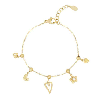 Yehwang Stalen Bedel Armband Dames Goud Hearts & Flowers - Idhuna Jewels