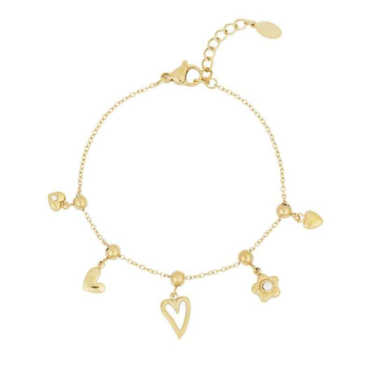 Yehwang Stalen Bedel Armband Dames Goud Hearts & Flowers - Idhuna Jewels