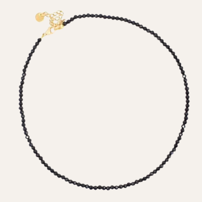 Zwarte Dames Ketting Choker Facet Glas Kralen Staal Goud
