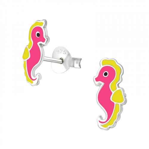 Zilveren Dieren oorbellen Zeepaardje Roze Geel - Idhuna Jewels