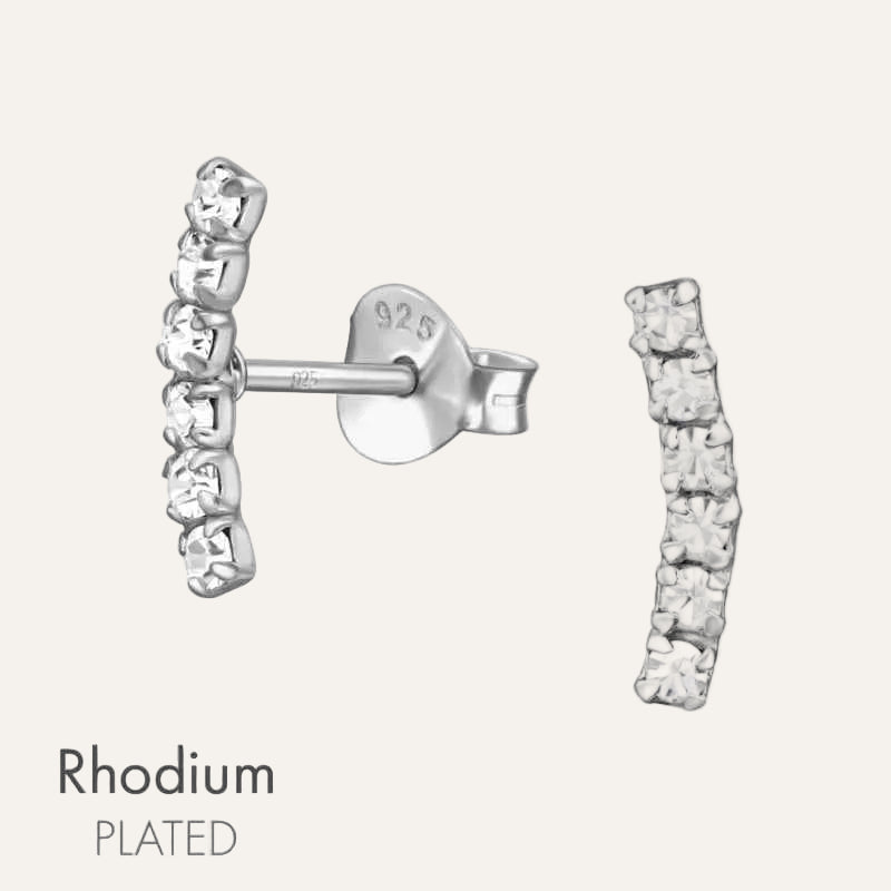 Zilveren Oorknopjes Bar gebogen met Kristallen - Idhuna Jewels