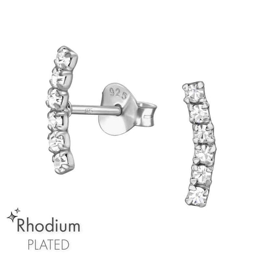 Zilveren Oorknopjes Bar gebogen met Kristallen - Idhuna Jewels