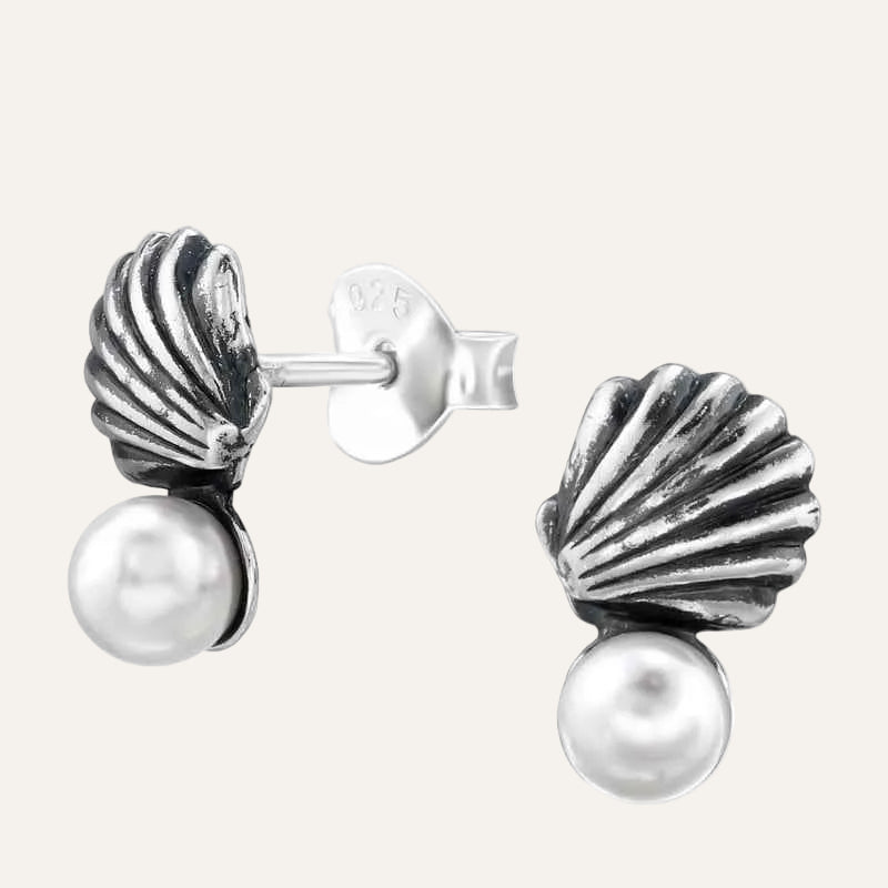 Zilveren Oorknopjes Schelp met kunststof parel - Idhuna Jewels