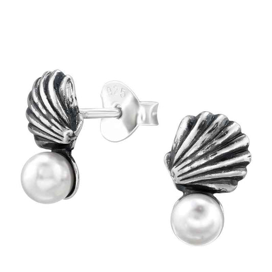 Zilveren Oorknopjes Schelp met kunststof parel - Idhuna Jewels